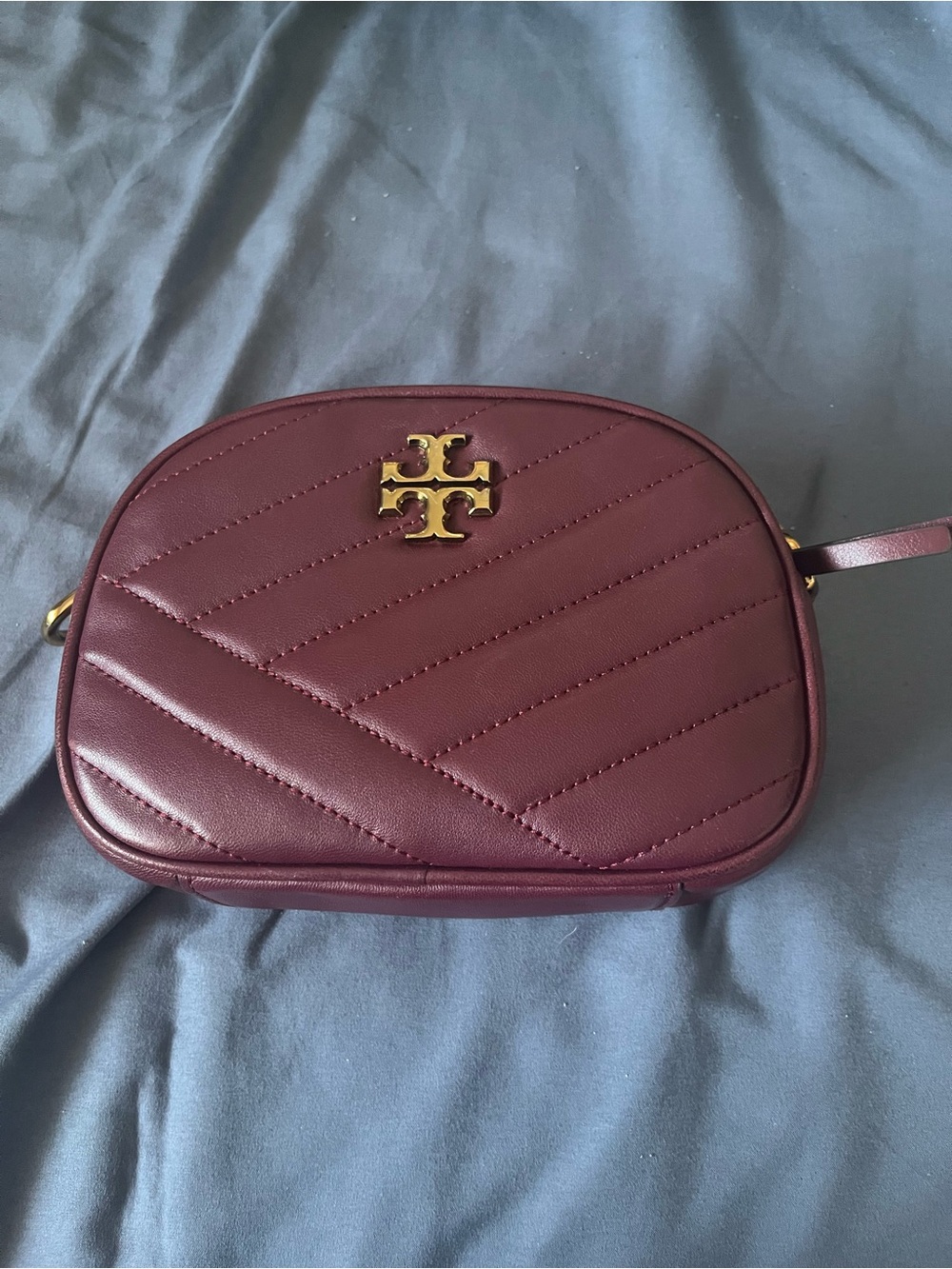 Tory Burch Burgundy Quilted Leather Crossbody with Gold Logo